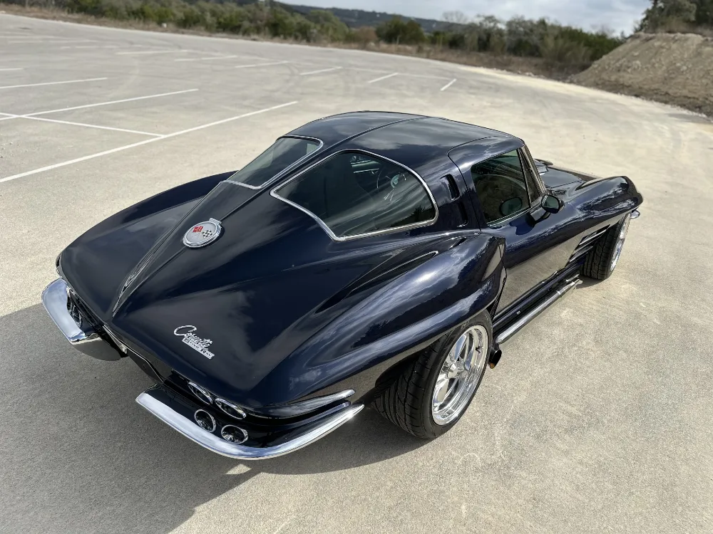 Classic Split Window Corvette – Full Rear Profile Wide rear three-quarter shot of classic split window Corvette ceramic coated in Boerne, Texas