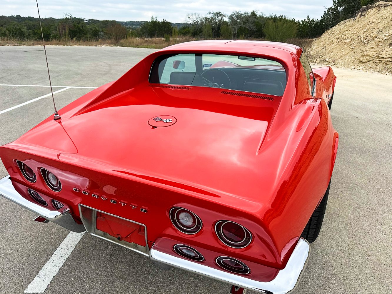 Monza Red Corvette Rear Three-Quarter After Paint Correction Rear three-quarter view of Monza Red Corvette after single-stage paint correction