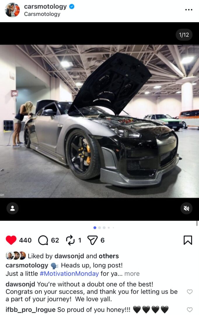 Custom performance car on display at an automotive event.