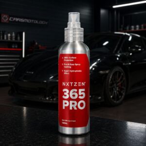 NXTZEN 365PRO sprayable ceramic coating spray bottle at Carsmotology auto detailing shop in Boerne, Texas